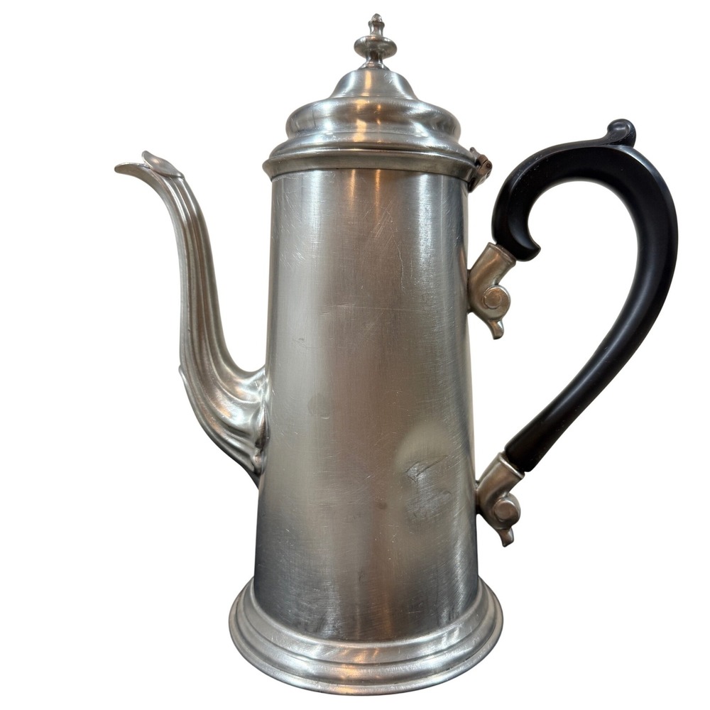 VTG Leonard Eales Pewter Coffee Tea Pot Black Bakelite Handle 11" Tall X 5"